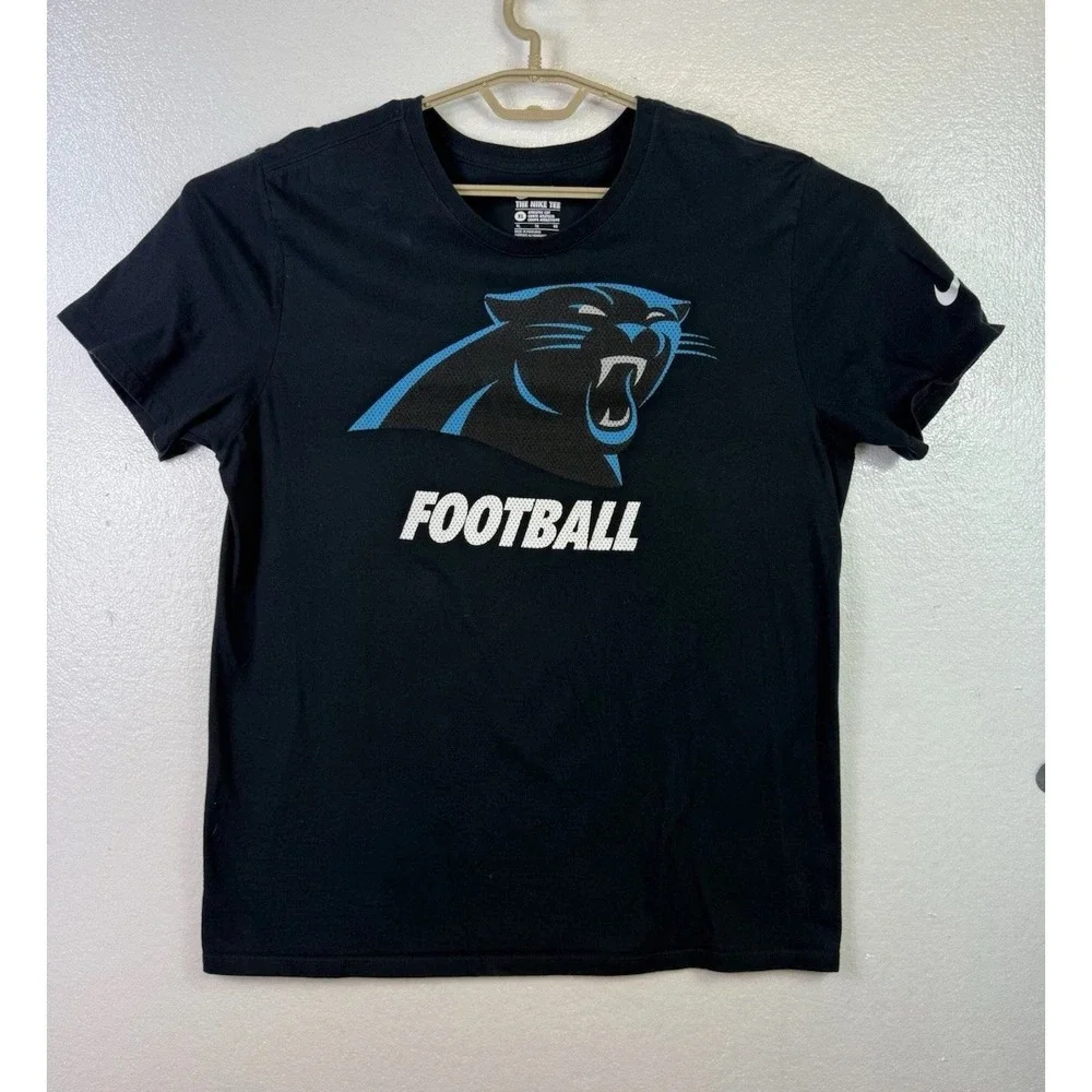 Nike Tee Carolina Panthers NFL T Shirt Mens‎ Sz XL Black Athletic Cut Chest 44